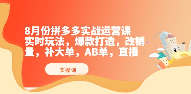 8月份拼多多实战运营课，实时玩法，爆款打造，改销量，补大单，AB单，直播-海淘下载站