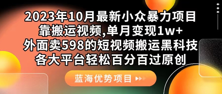 外面卖598的10月最新短视频搬运黑科技，各大平台百分百过原创 靠搬运月入1w-海淘下载站