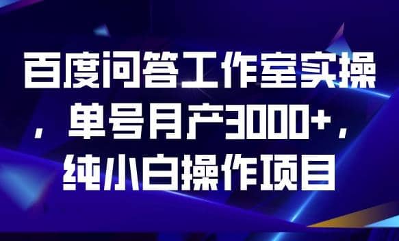 百度问答工作室实操，单号月产3000+，纯小白操作项目【揭秘】-海淘下载站