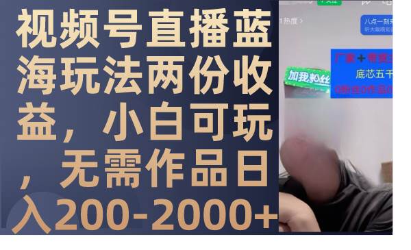 视频号直播蓝海玩法两份收益，小白可玩，无需作品日入200-2000+-海淘下载站