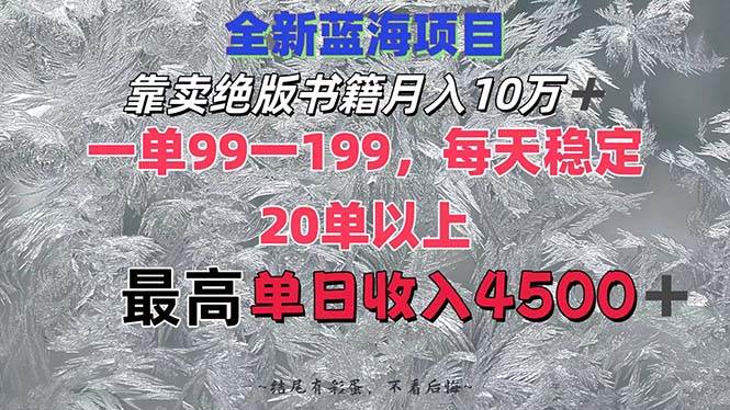 靠卖绝版书籍月入10W+,一单99-199,一天平均20单以上,最高收益日入4500+-海淘下载站