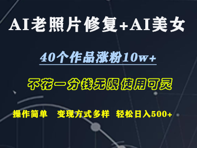 AI老照片修复+AI美女玩发  40个作品涨粉10w+  不花一分钱使用可灵  操作简单  变现方式多样话   轻松日去500+-海淘下载站