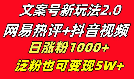 文案号新玩法 网易热评+抖音文案 一天涨粉1000+ 多种变现模式 泛粉也可变现-海淘下载站