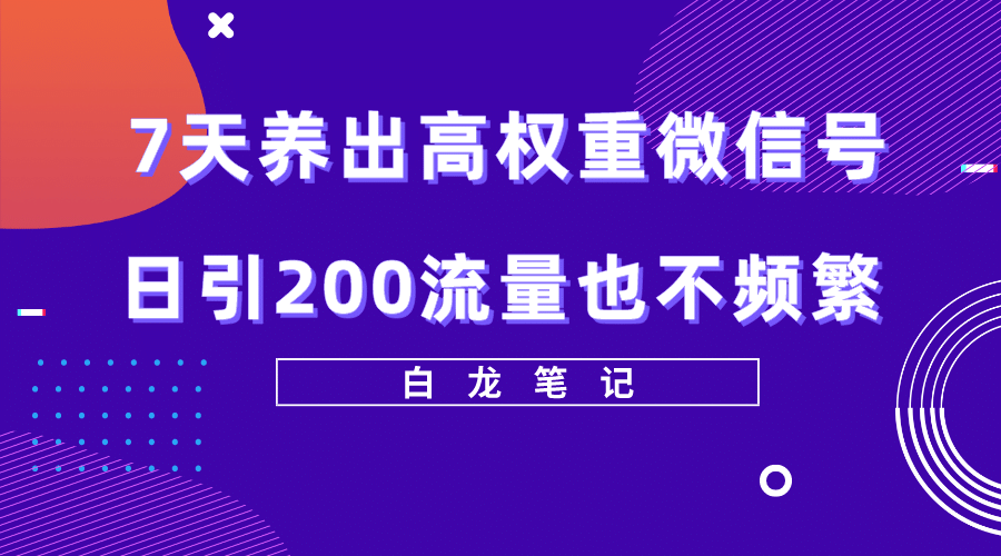 7天养出高权重微信号，日引200流量也不频繁，方法价值3680元-海淘下载站