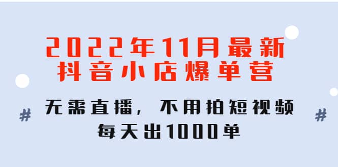 2022年11月最新抖音小店爆单训练营:无需直播,不用拍短视频,每天出1000单-海淘下载站