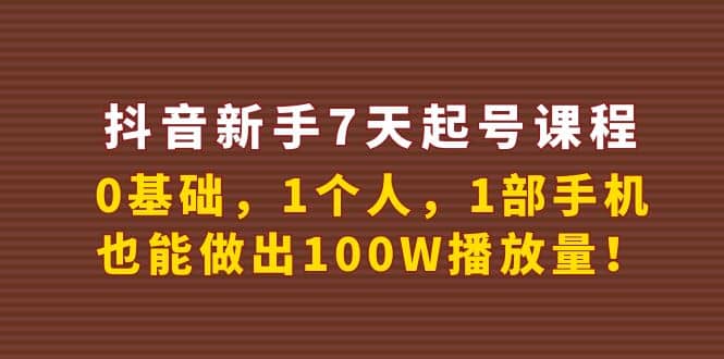 抖音新手7天起号课程：0基础，1个人，1部手机，也能做出100W播放量-海淘下载站