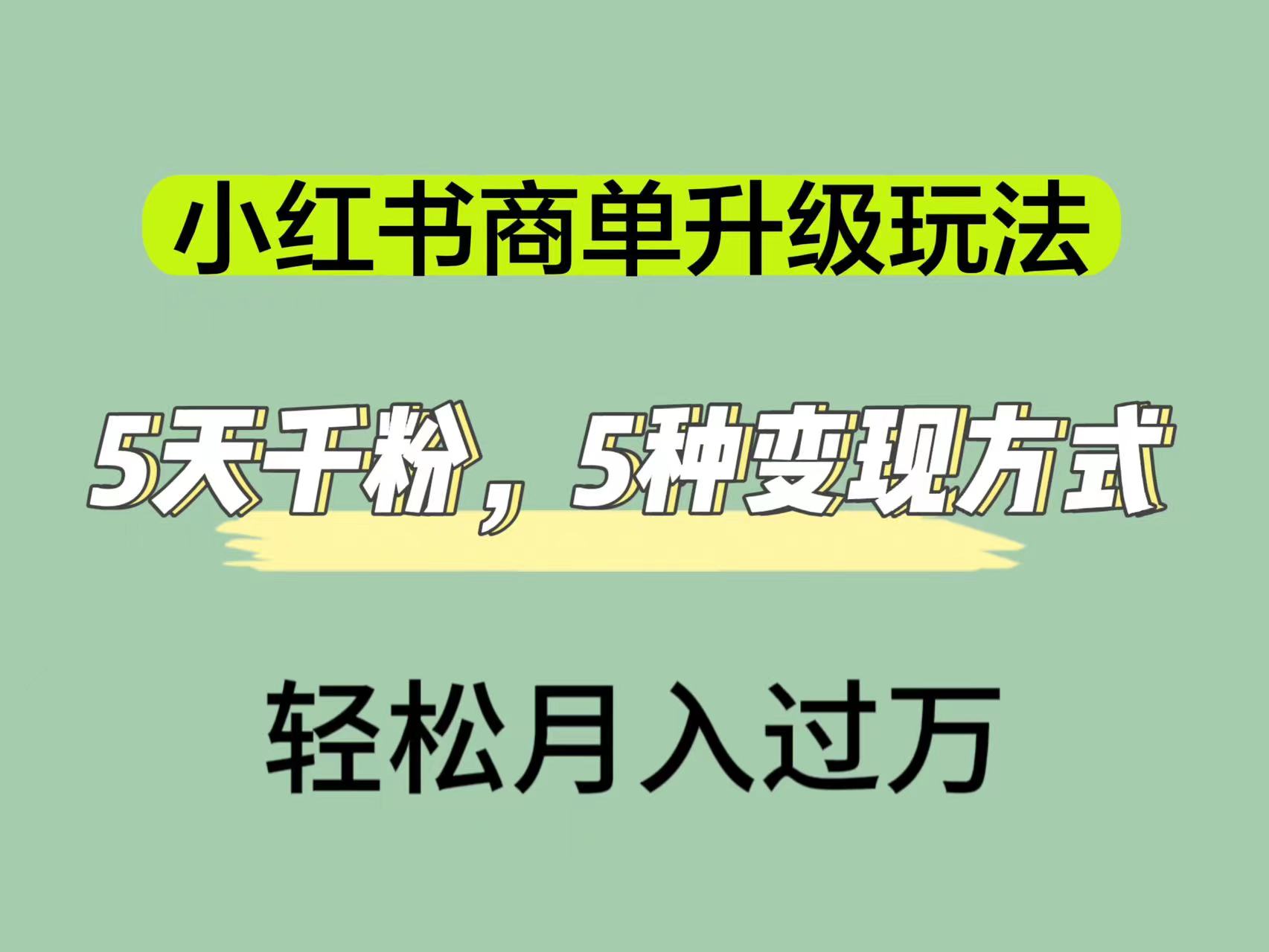 小红书商单升级玩法，5天千粉，5种变现渠道，轻松月入1万+-海淘下载站