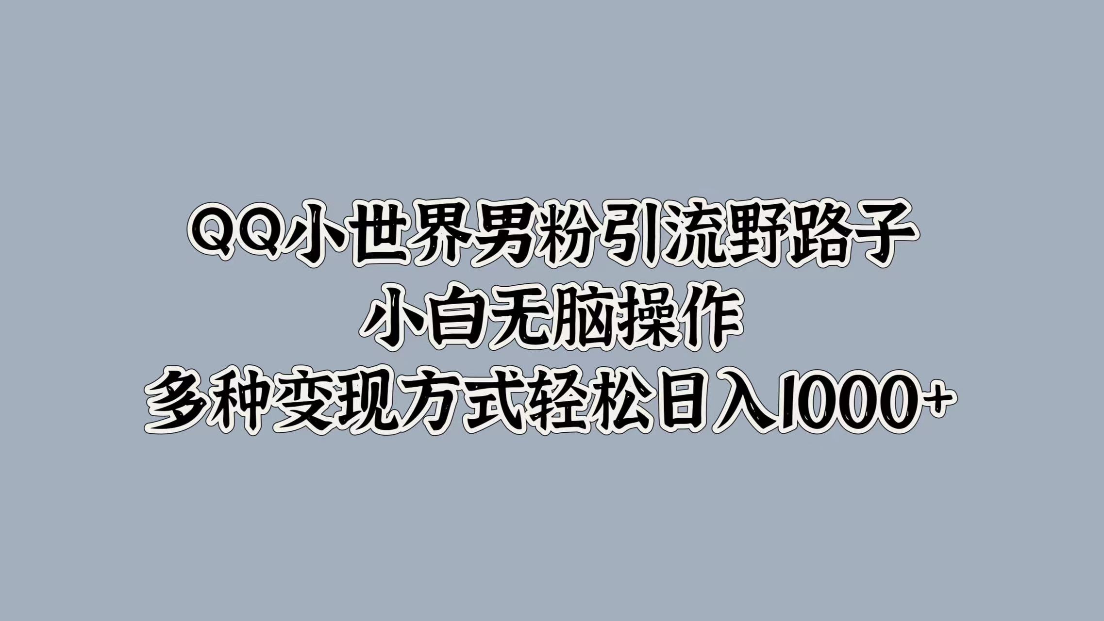 QQ小世界男粉引流野路子，小白无脑操作，多种变现方式轻松日入1000+-海淘下载站