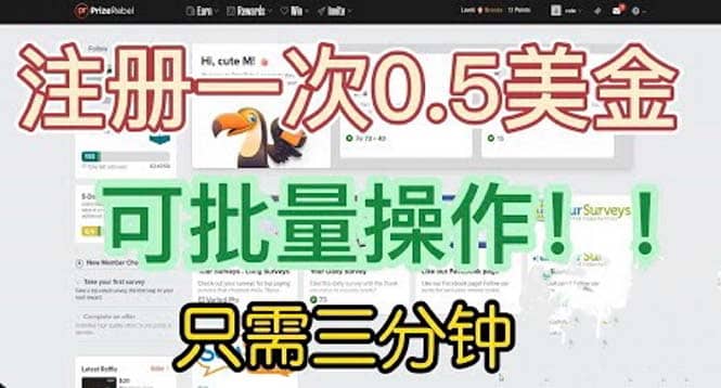 国外项目注册一次0.5美金 只需三分钟无脑操作 可批量放大 小白工作室福利-海淘下载站