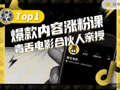 【毒舌电影合伙人亲授】抖音爆款内容涨粉课，5000万抖音大号首次披露涨粉机密-海淘下载站