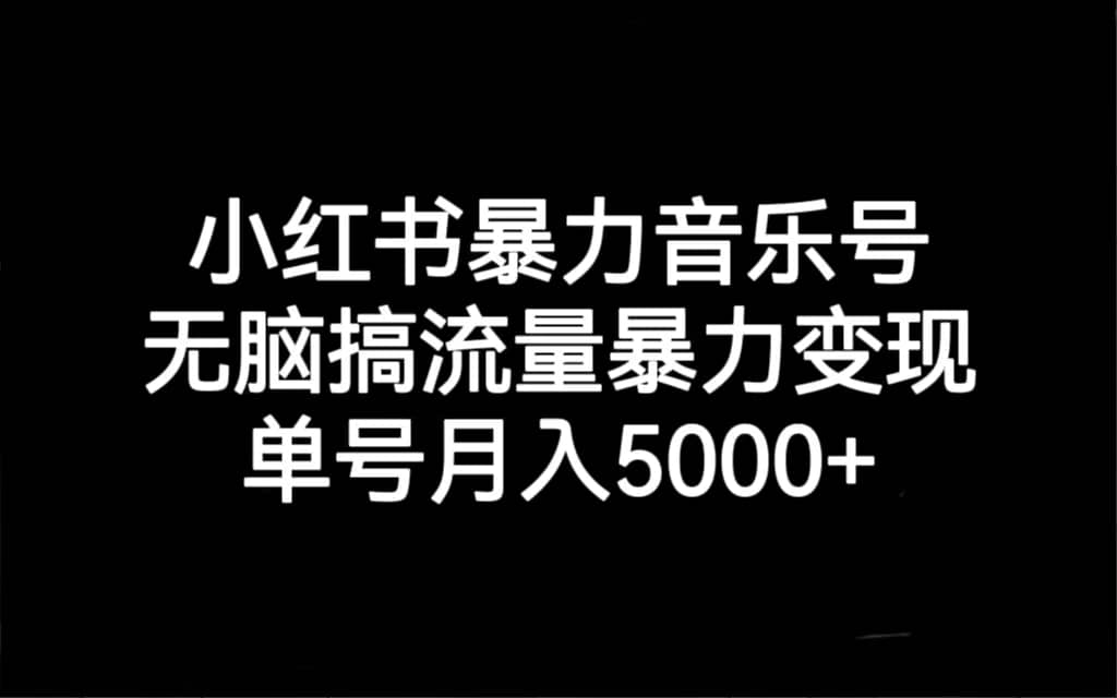 小红书暴力音乐号，无脑搞流量暴力变现，单号月入5000+-海淘下载站