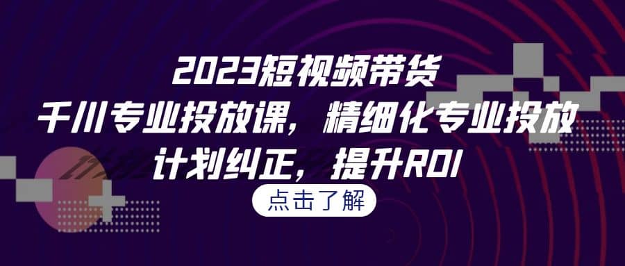 2023短视频带货-千川专业投放课，精细化专业投放，计划纠正，提升ROI-海淘下载站