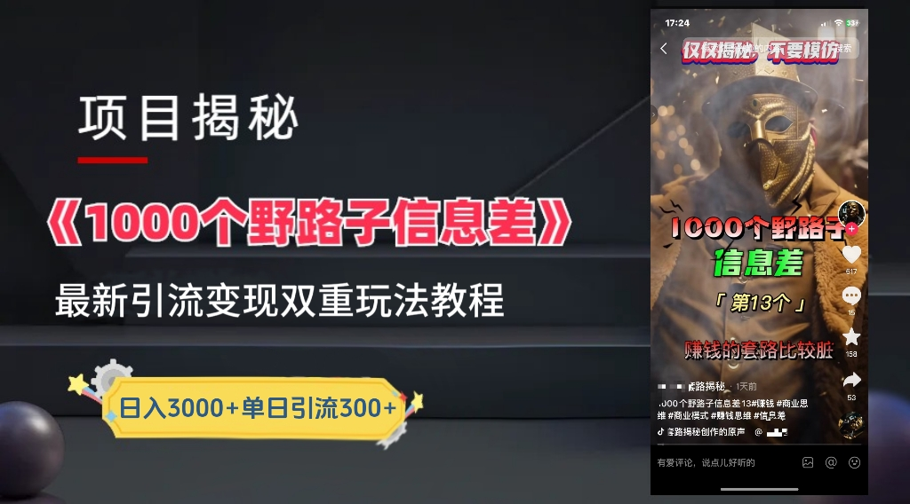 最新一千个野路子信息差玩法教程如何变现+引流的玩法具体拆解!!!-海淘下载站