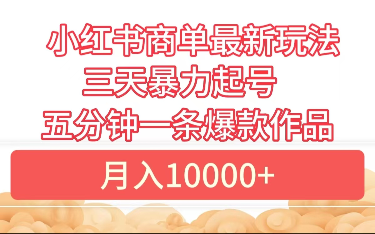 小红书商单最新玩法 3天暴力起号 5分钟一条爆款作品 月入10000+-海淘下载站