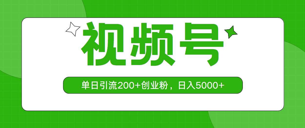 视频号，单日引流200+创业粉，日入5000+-海淘下载站