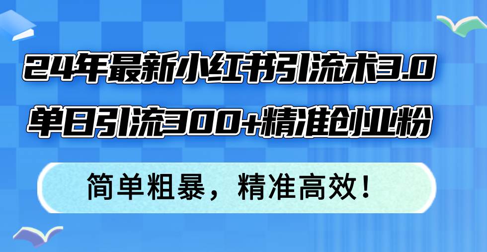 24年最新小红书引流术3.0，单日引流300+精准创业粉，简单粗暴，精准高效！-海淘下载站