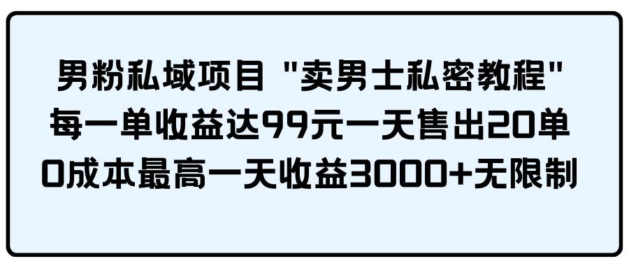 男粉私域项目 卖男士私密教程 每一单收益达99元一天售出20单-海淘下载站