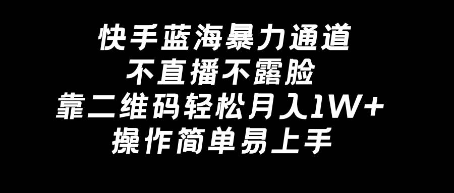 快手蓝海暴力通道，不直播不露脸，靠二维码轻松月入1W+，操作简单易上手-海淘下载站