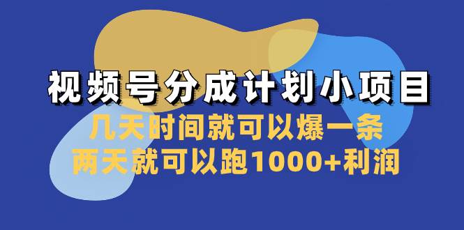 视频号分成计划小项目：几天时间就可以爆一条，两天就可以跑1000+利润-海淘下载站