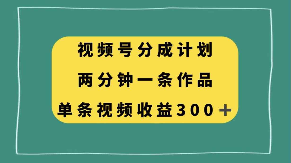 视频号分成计划，两分钟一条作品，单视频收益300+-海淘下载站