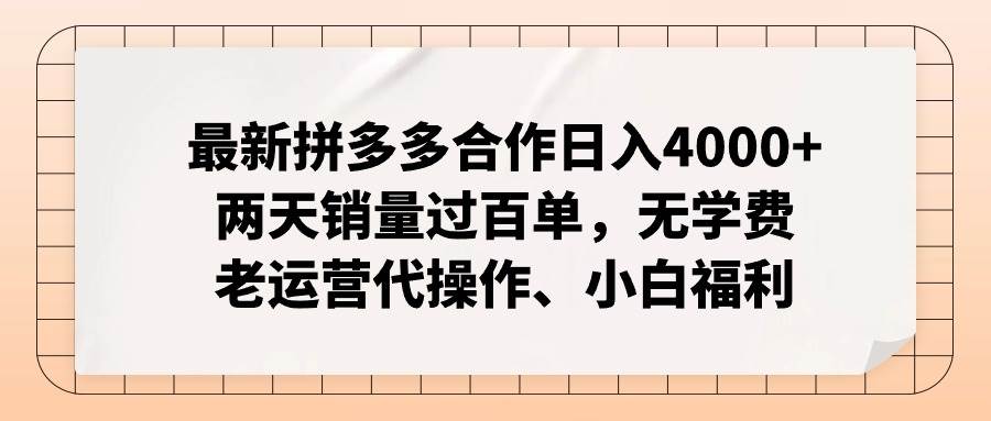 最新拼多多合作日入4000+两天销量过百单，无学费、老运营代操作、小白福利-海淘下载站