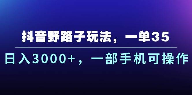 抖音野路子玩法，一单35.日入3000+，一部手机可操作-海淘下载站