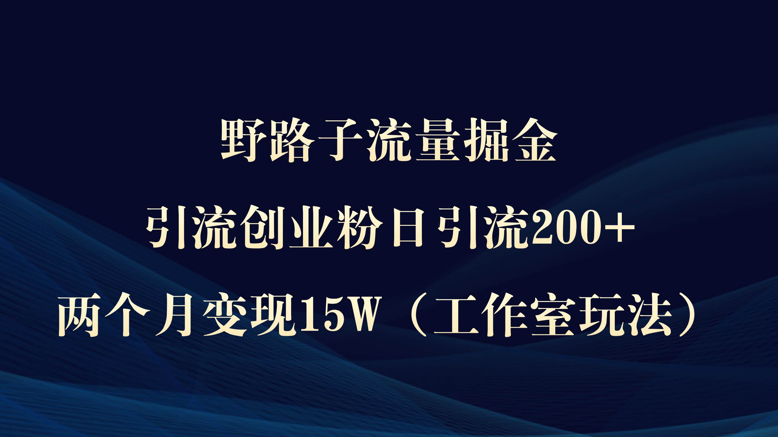 野路子流量掘金，引流创业粉日引流200+，两个月变现15W（工作室玩法））-海淘下载站