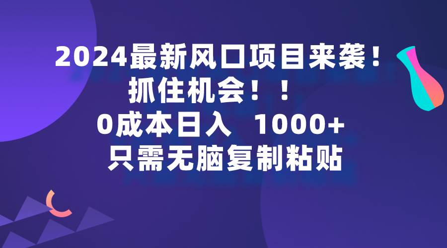 2024最新风口项目来袭，抓住机会，0成本一部手机日入1000+，只需无脑复…-海淘下载站