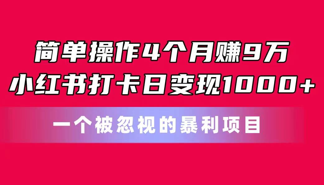 简单操作4个月赚9万！小红书打卡日变现1000+！一个被忽视的暴力项目-海淘下载站