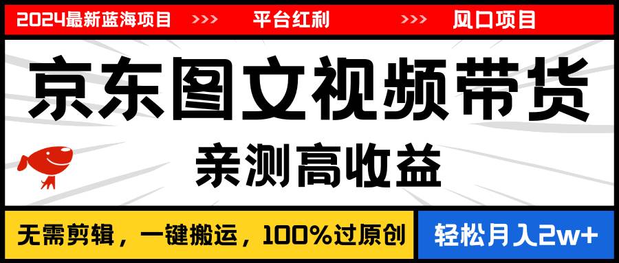 2024最新蓝海项目，逛逛京东图文视频带货，无需剪辑，月入20000+-海淘下载站