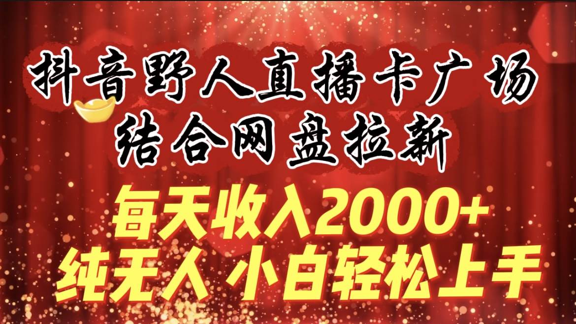 每天收入2000+，抖音野人直播卡广场，结合网盘拉新，纯无人，小白轻松上手-海淘下载站