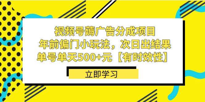 视频号薅广告分成项目，年前偏门小玩法，次日出结果，单号单天500+元【有时效性】-海淘下载站