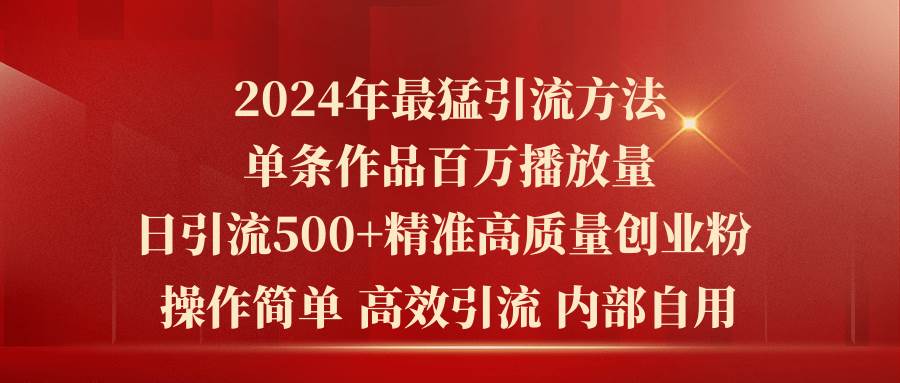 2024年最猛暴力引流方法，单条作品百万播放 单日引流500+高质量精准创业粉-海淘下载站