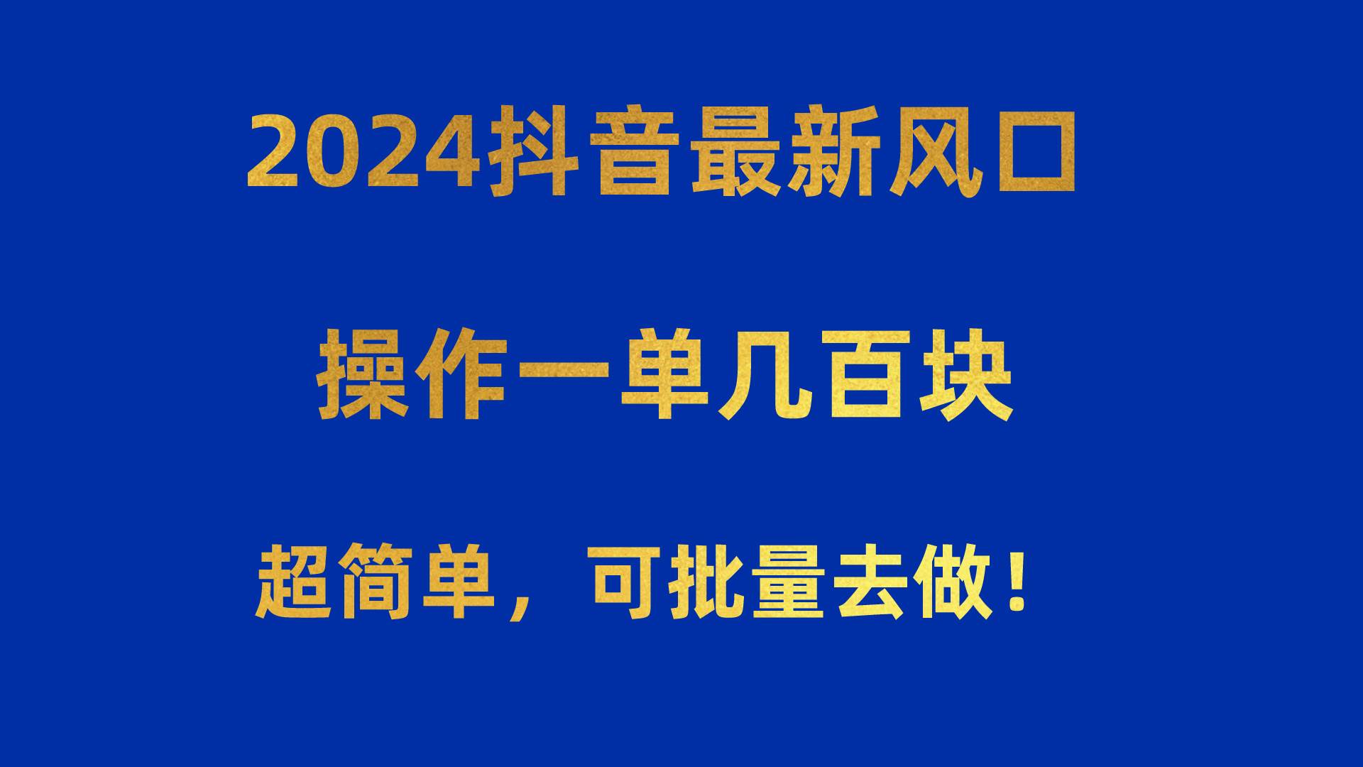 2024抖音最新风口！操作一单几百块！超简单，可批量去做！！！-海淘下载站