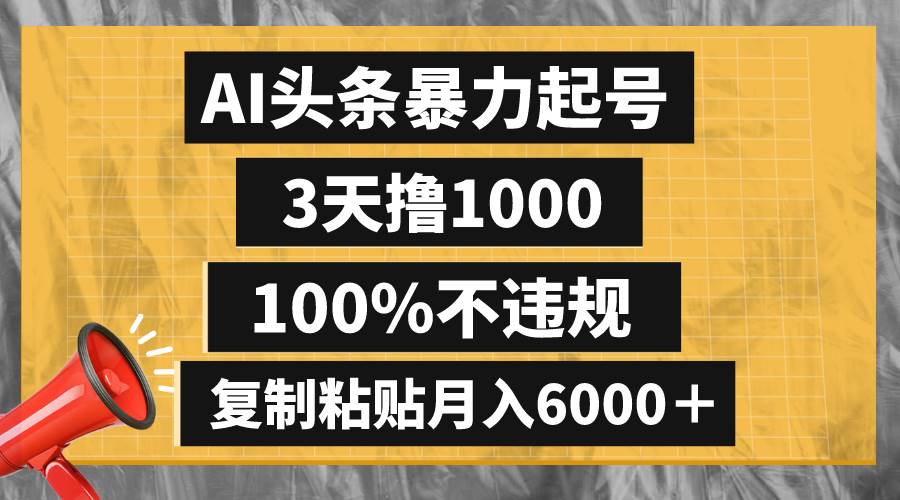 AI头条暴力起号，3天撸1000,100%不违规，复制粘贴月入6000＋-海淘下载站