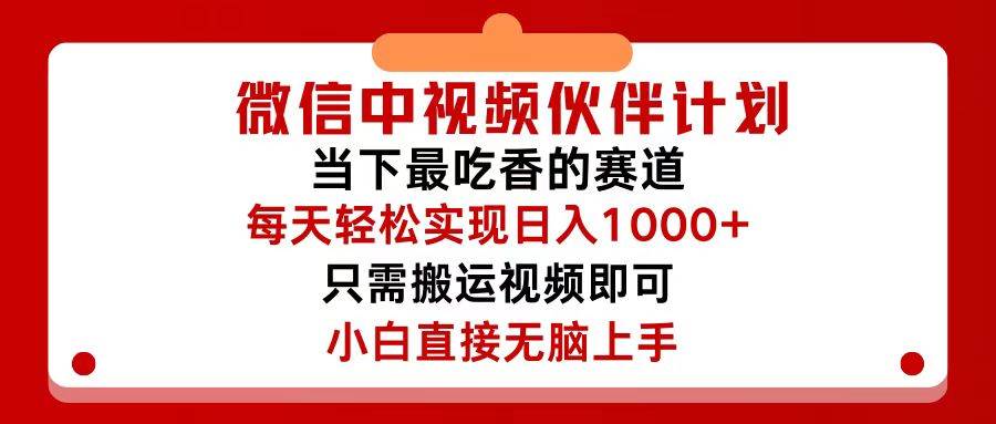 微信中视频伙伴计划，仅靠搬运就能轻松实现日入500+，关键操作还简单，…-海淘下载站