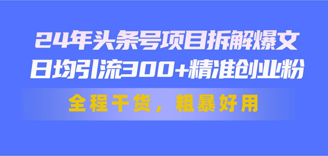 24年头条号项目拆解爆文，日均引流300+精准创业粉，全程干货，粗暴好用-海淘下载站