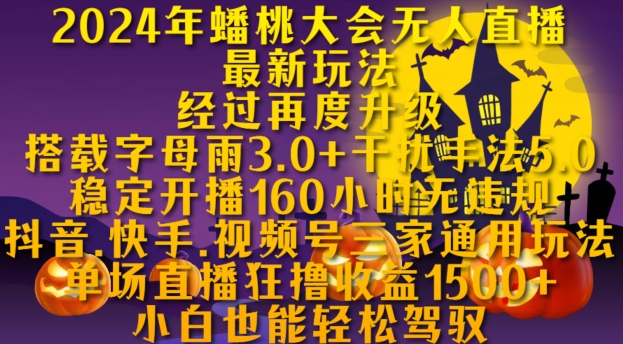 2024年蟠桃大会无人直播最新玩法，稳定开播160小时无违规，抖音、快手、视频号三家通用玩法-海淘下载站