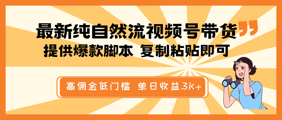 最新纯自然流视频号带货，提供爆款脚本简单 复制粘贴即可，高佣金低门槛，单日收益3K+-海淘下载站