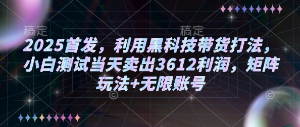 2025首发，利用黑科技带货打法，小白测试当天卖出3612利润，矩阵玩法+无限账号【揭秘】-海淘下载站