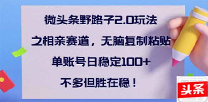 微头条野路子2.0玩法之相亲赛道，无脑搬砖复制粘贴，单账号日稳定300+…-海淘下载站