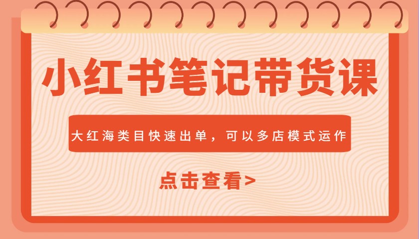 小红书笔记带货课，大红海类目快速出单，市场大，可以多店模式运作-海淘下载站