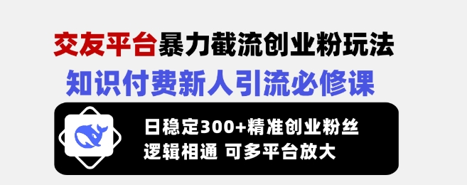 交友平台暴力截流创业粉玩法，知识付费新人引流必修课，日稳定300+精准创业粉丝，逻辑相通可多平台放大-海淘下载站