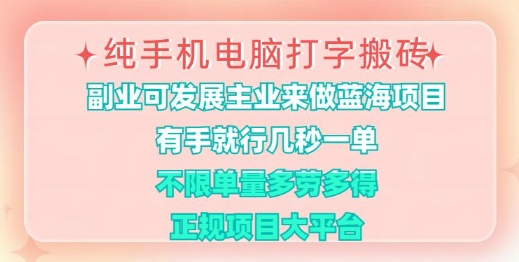 纯手机电脑打字搬砖，有手就行，几秒一单，多劳多得，正规项目大平台【揭秘】-海淘下载站