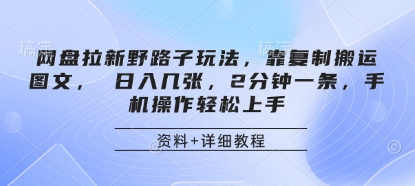 网盘拉新野路子玩法，靠复制搬运图文， 日入几张，2分钟一条，手机操作轻松上手-海淘下载站