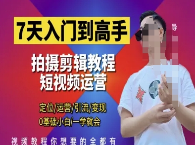 7天入门到高手,短视频剪辑运营高手课,定位 运营 引|流 变现,0基础小白一学就会-海淘下载站