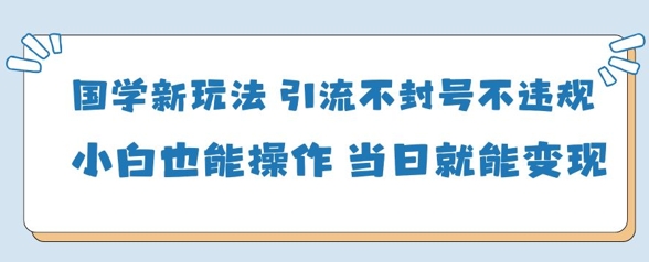 国学新玩法，引流不封号不违规小白也能操作，当日就能变现-海淘下载站