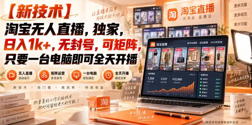 【独家新技术】淘宝无人直播,日入1k+,无封号,可矩阵,只要一台电脑即可全天开播【揭秘】 【独家新技术】淘宝无人直播,日入1k+,无封号,可矩阵,只要一台电脑即可全天开播【揭秘】