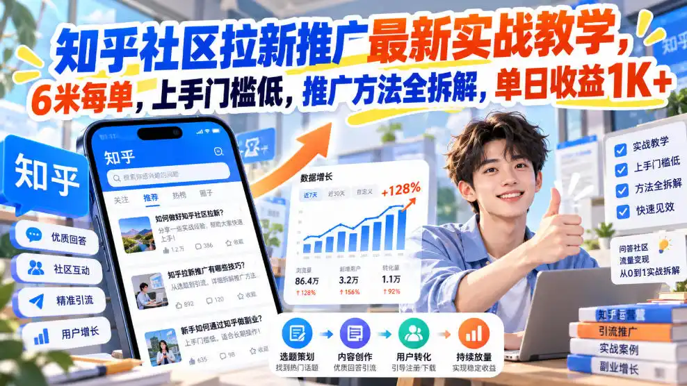 知乎社区拉新推广最新实战教学,6米每单,上手门槛低,推广方法全拆解,单日收益1K+!(更新1021)-海淘下载站