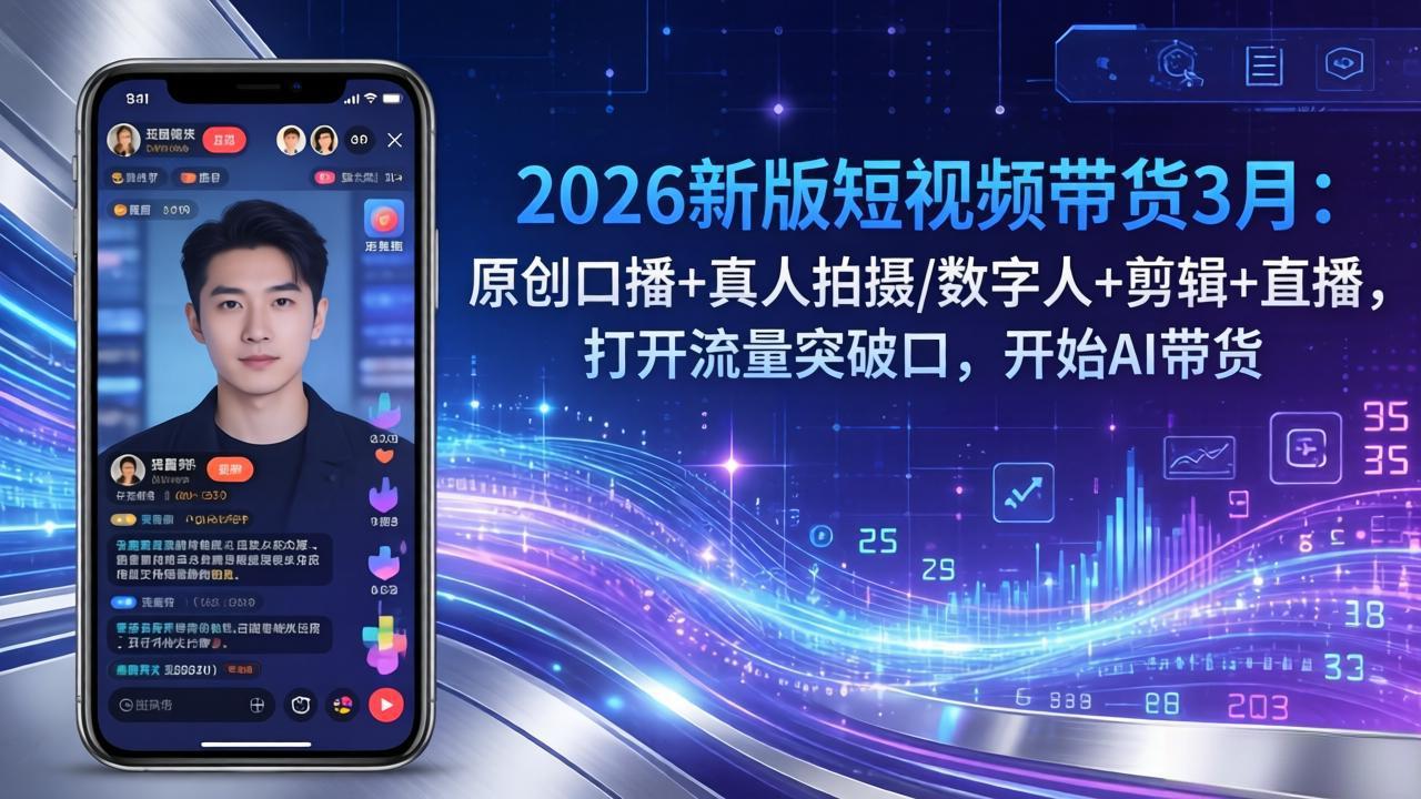 2026新版短视频带货3月：原创口播+真人拍摄/数字人+剪辑+直播，打开流量突破口，开始AI带货-海淘下载站